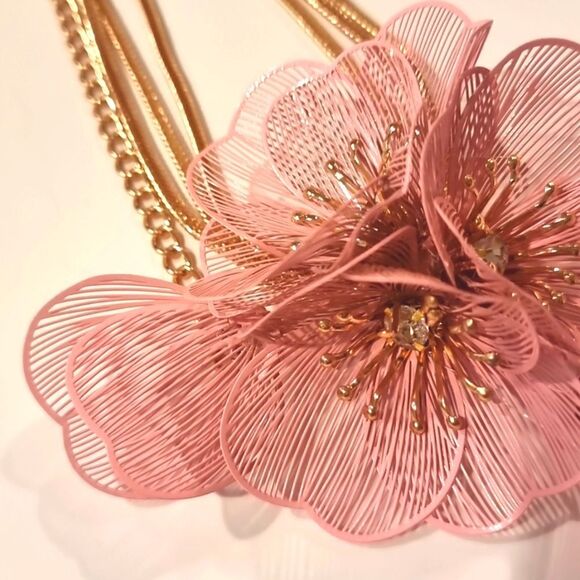 New ZARA cascading flowers choker necklace in Pink - Picture 4 of 12